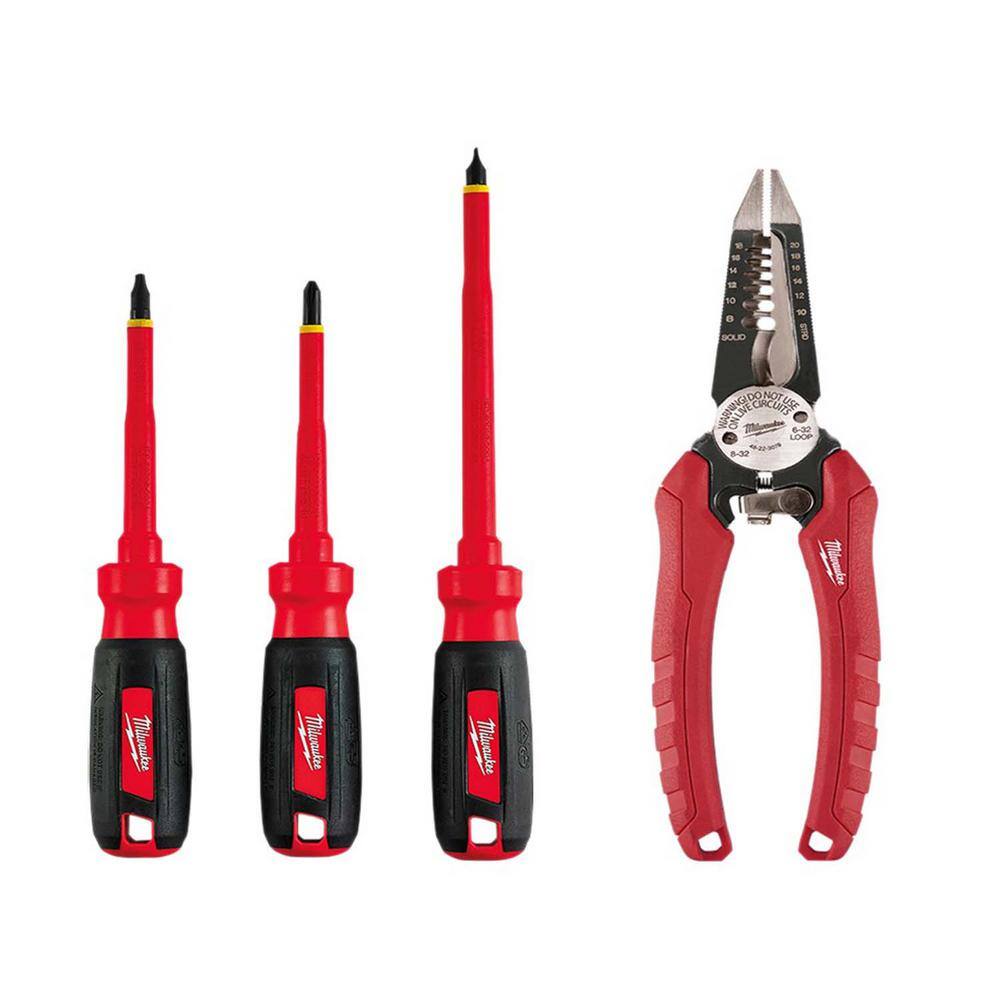 MW Electrician's 4-Piece Insulated Hand Tool Set with Screwdrivers and Wire Strippers 48-22-2202-48-22-3079