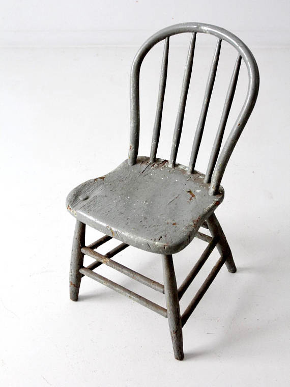 Consigned  Antique Primitive Gray Spindle Chair   Dining Chairs   by 86 Vintage  Houzz