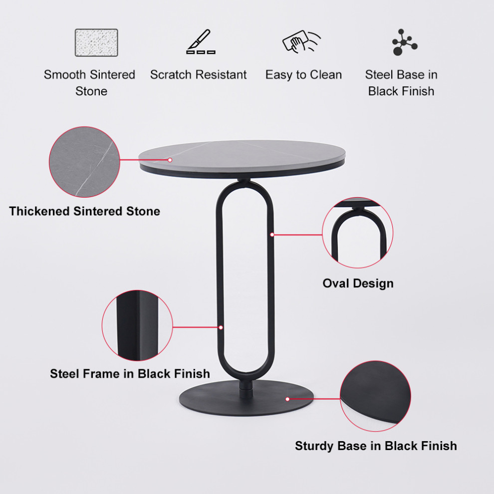 Modern Dark Gray Stone End Table Round Side Table Carbon Steel Base   Transitional   Side Tables And End Tables   by Homary International Limited  Houzz