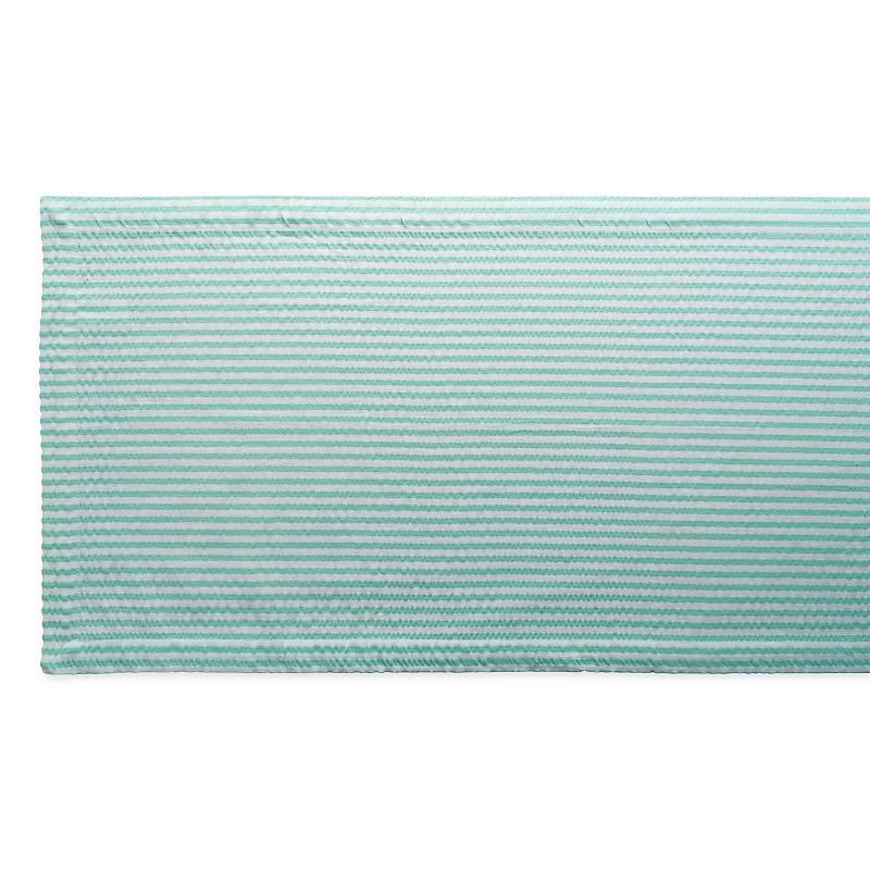 72 Aqua Blue and White Seersucker Striped Rectangular Table Runner