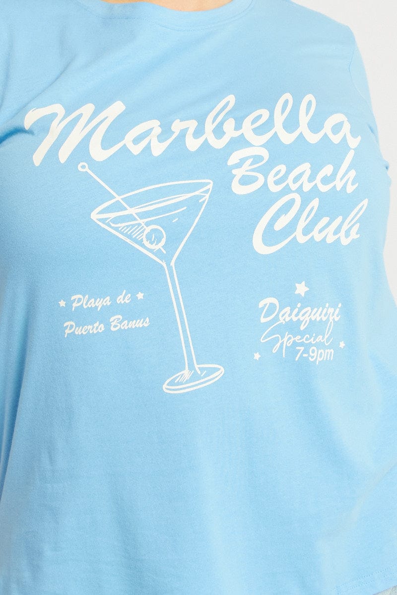 Blue Graphic T Shirt Short Sleeve Crew Neck