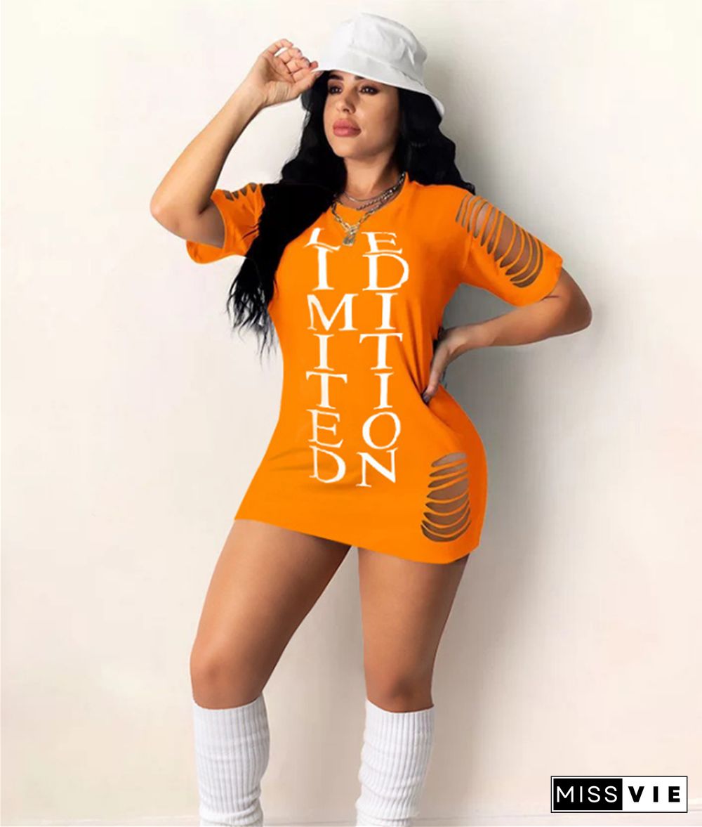 Streetwear Letter Print Casual Short Sleeve T Shirt Dress