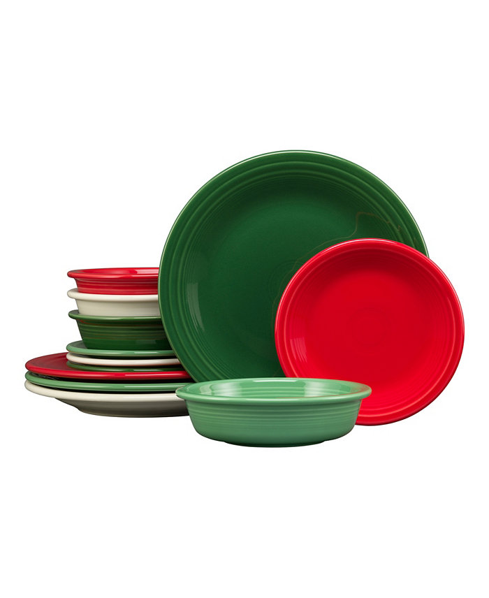 Fiesta Christmas Mixed Colors 12-Pc Classic Dinnerware Set Service for 4