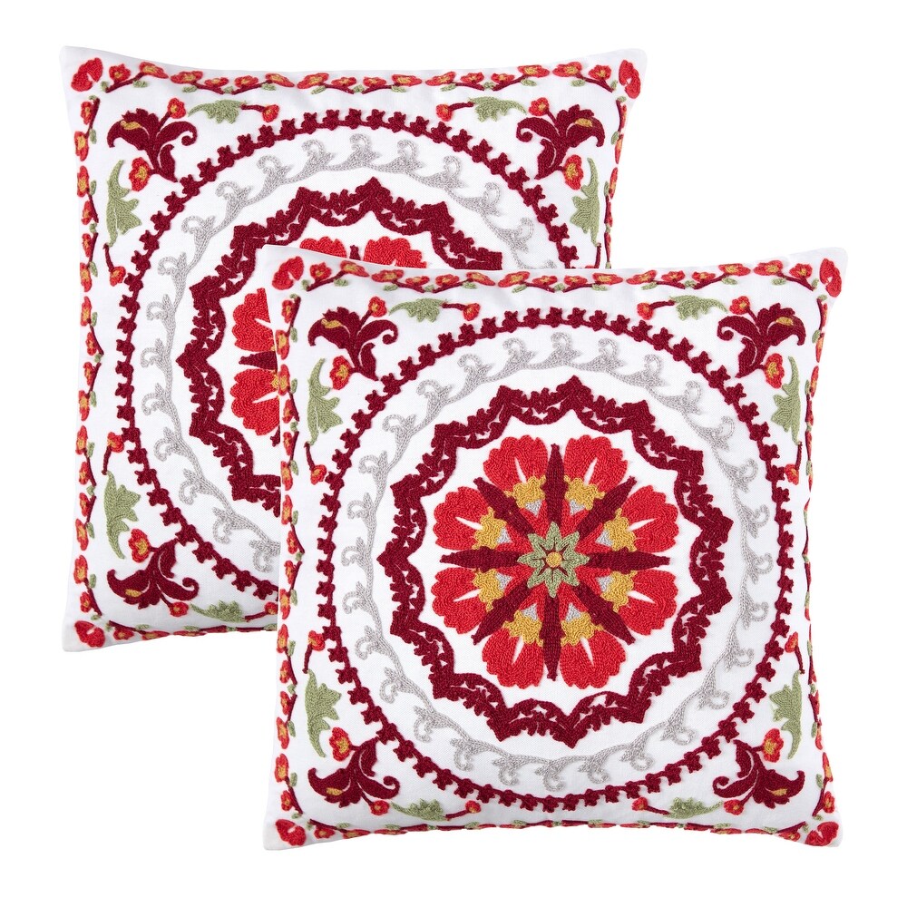 Chanasya Embroidered Medallion Floral Red Throw Pillow Cover Pair Set