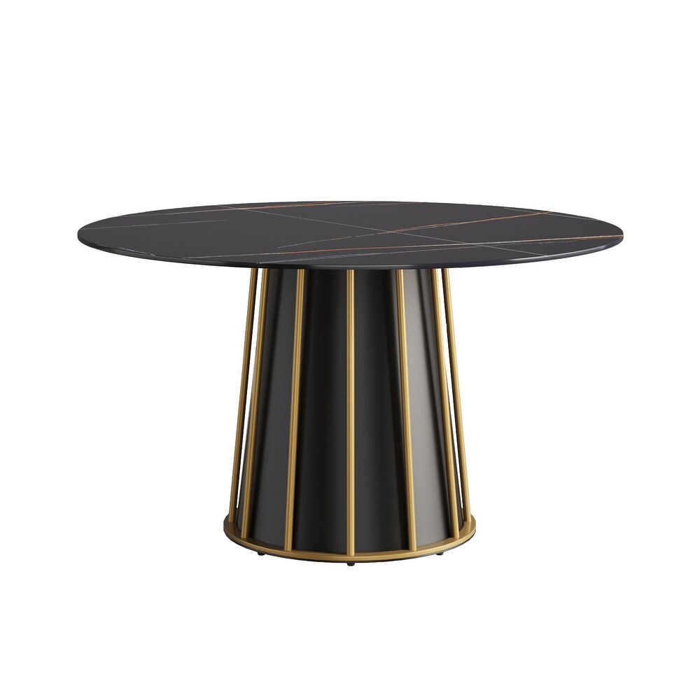 Round Metal Pedestal Dining Table Round Sintered Stone Table.