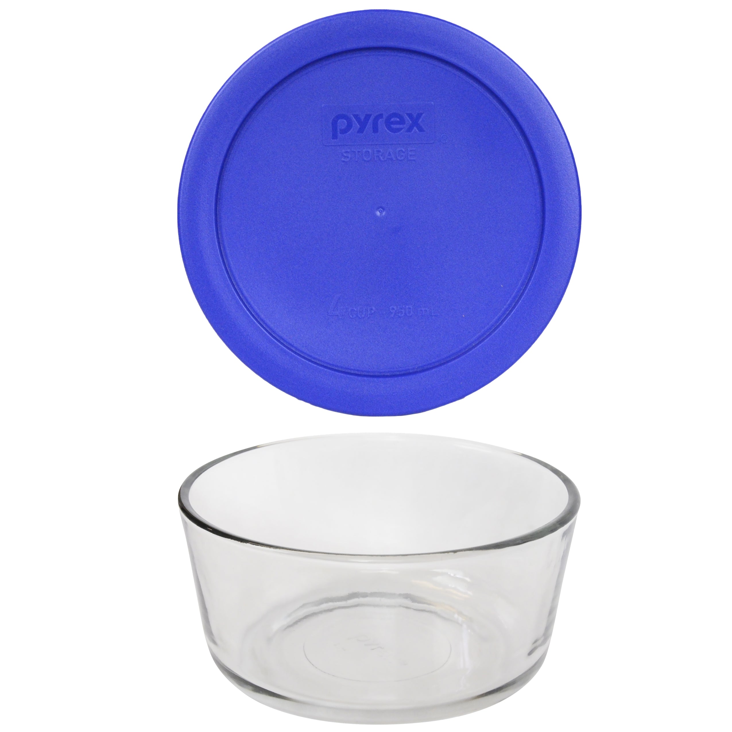 Pyrex (1) 7201 4-Cup Glass food storage Bowl and (1) 7201-PC Cadet Blue Plastic Lid