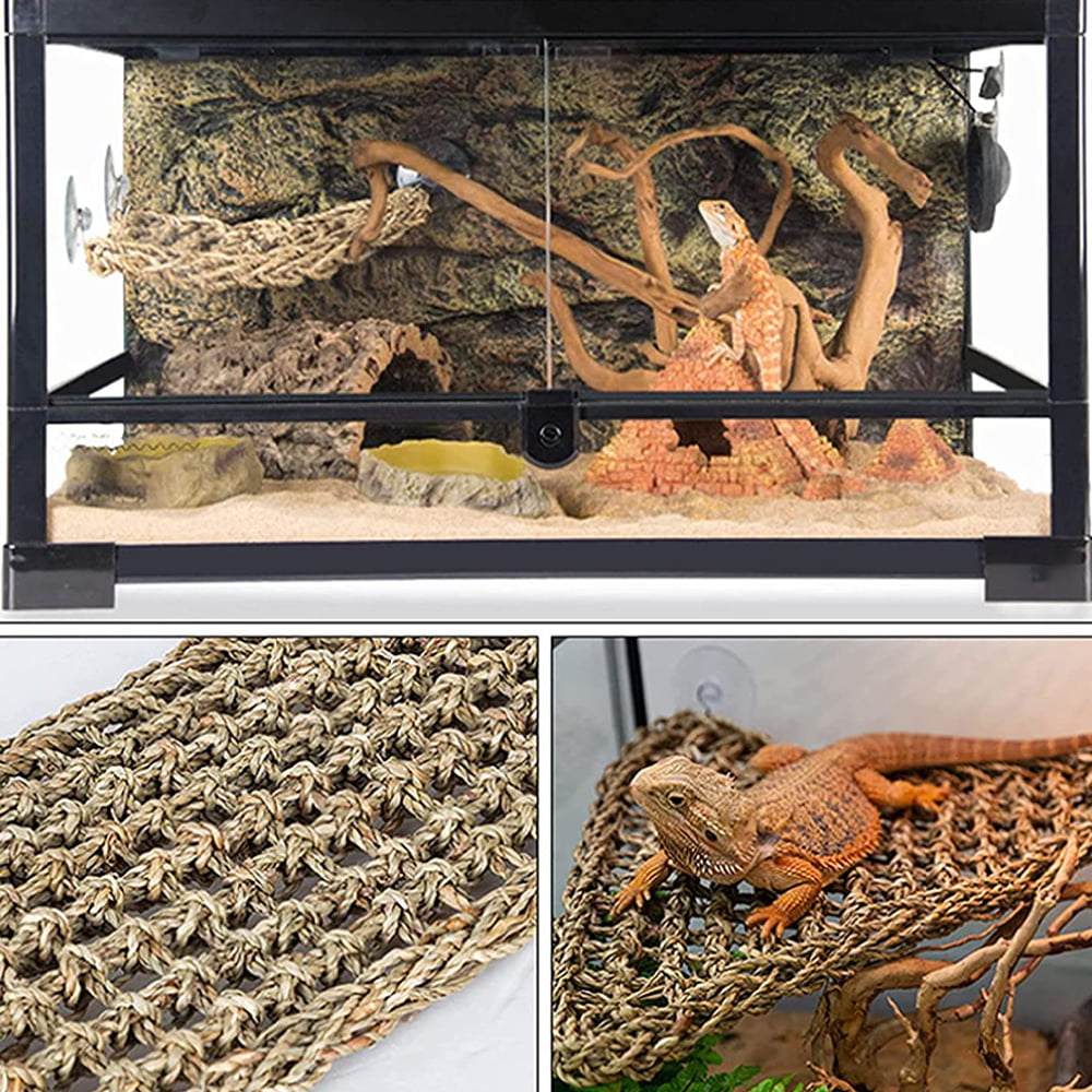 Ugerlov Bearded Dragon Hammock Set，Lizard Lounger Hammock，100% Natural Seagrass Fibers Hammock for Reptiles，Reptile Leaves Decor Accessories for Chameleon，Lizards，Gecko，Snakes