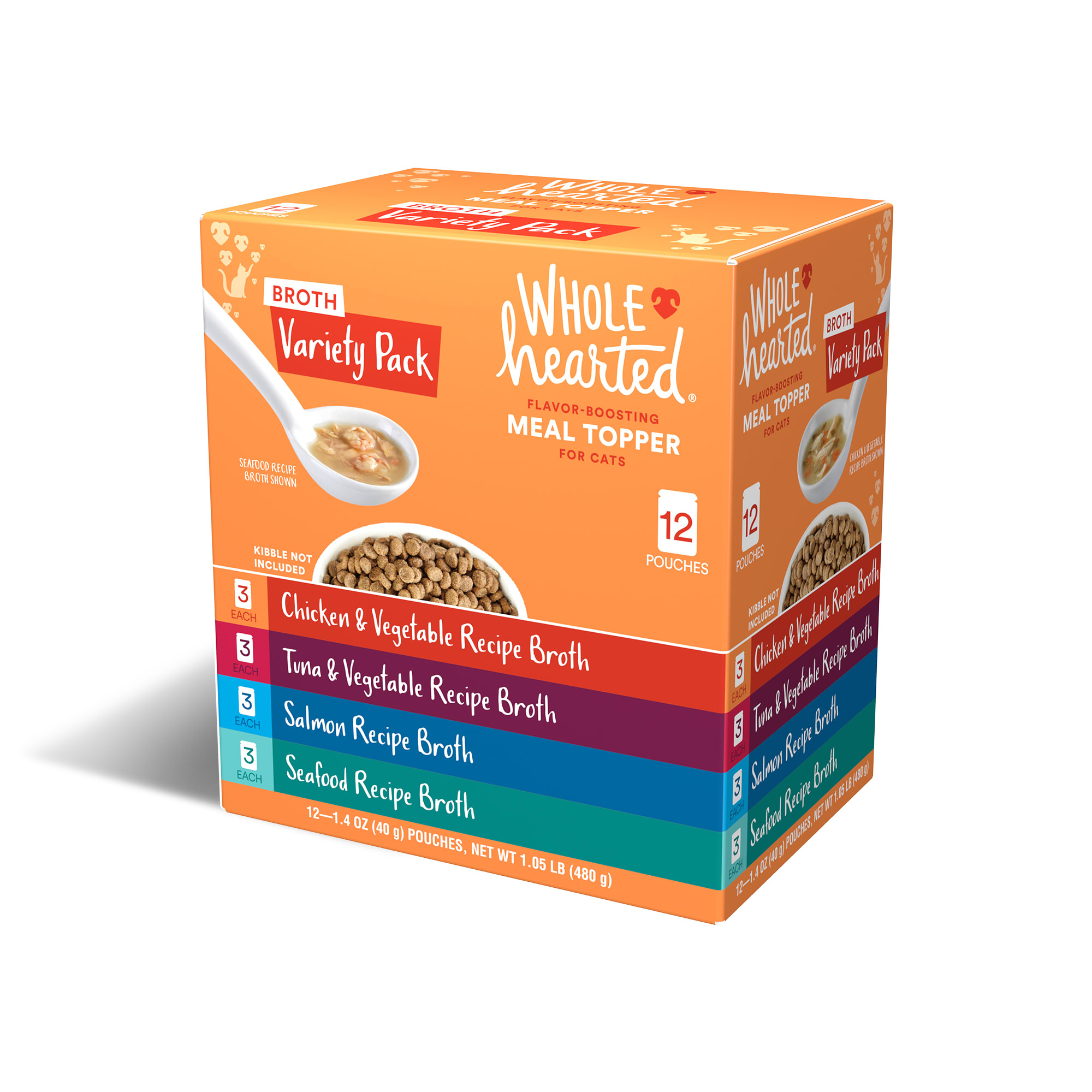 WholeHearted Flavor-Boosting Wet Cat Meal Topper Broths Variety Pack， 1.4 oz.， Count of 12