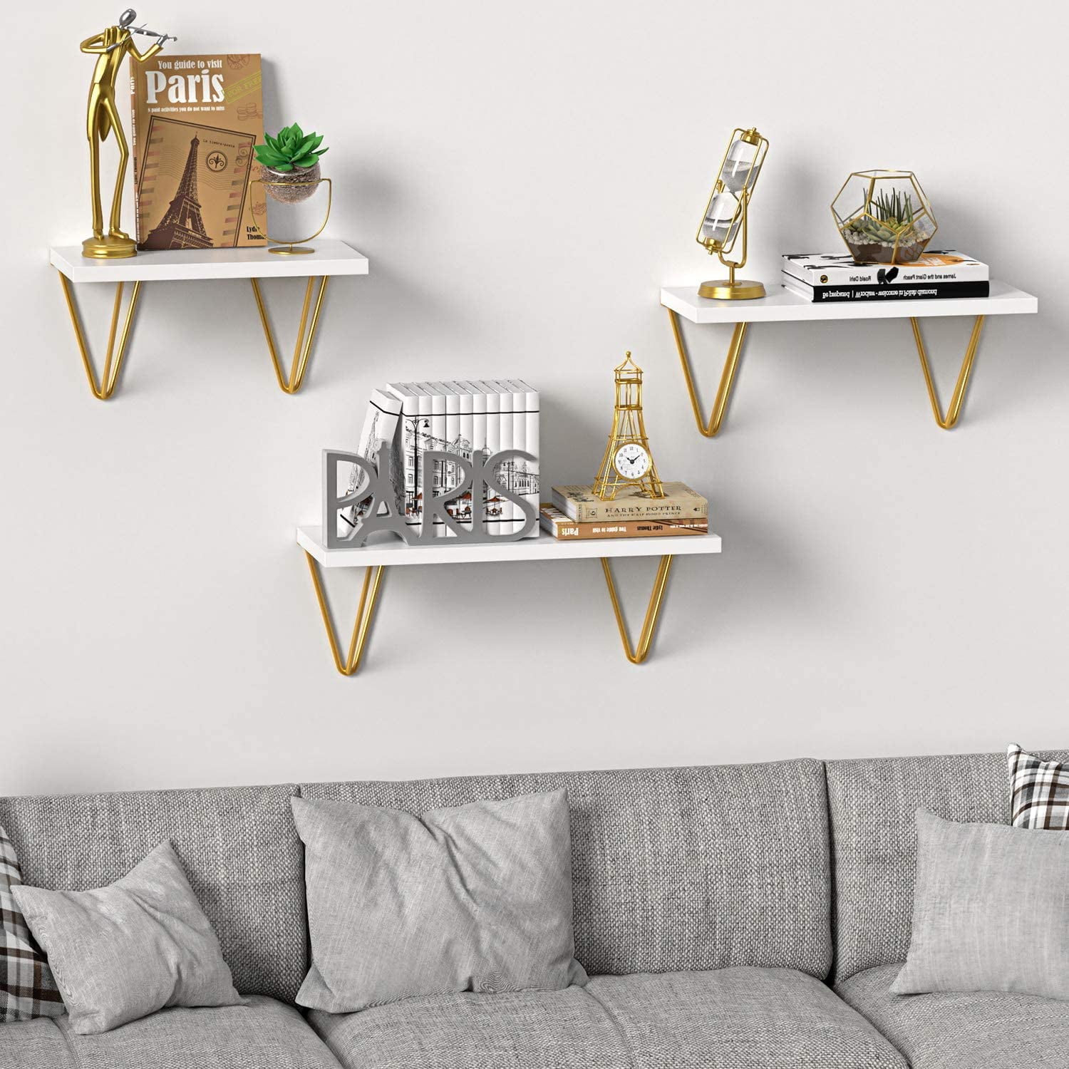 Set of 3 Wall Mounted Wooden Floating Shelves Storage Shelves Display Shelves for Livingroom Bedroom Kitchen Home Decor ,3 Sizes(11in. 14in. and 16in.)