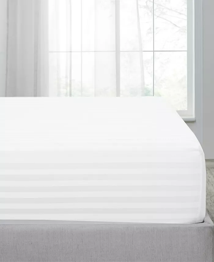 California Design Den Striped 500 Thread Count Fitted Sheet Only， 100% Cotton Sateen， Fully Elasticized with Deep Pockets by California Design Den