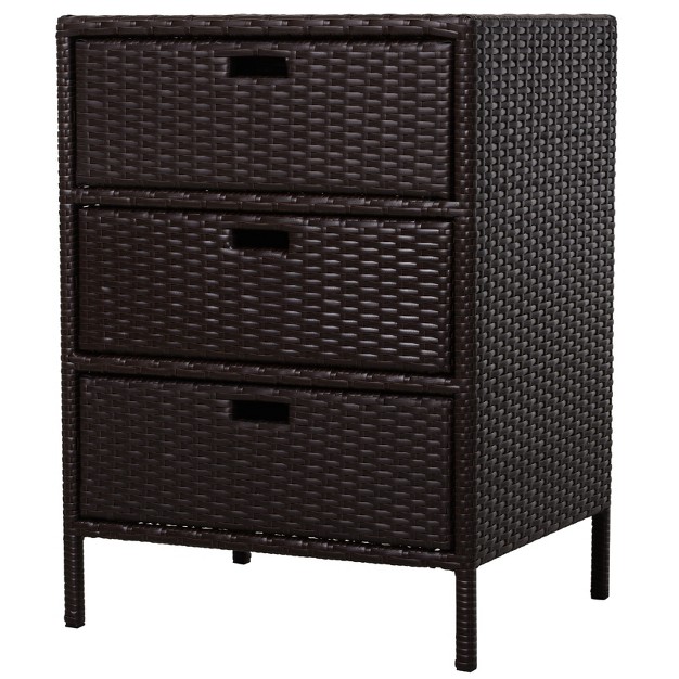 Outsunny Patio Wicker Pool Cabinet Pe Rattan Storage Cabinet Organizer Outdoor Towel Rack For Pool With 3 Large Drawers