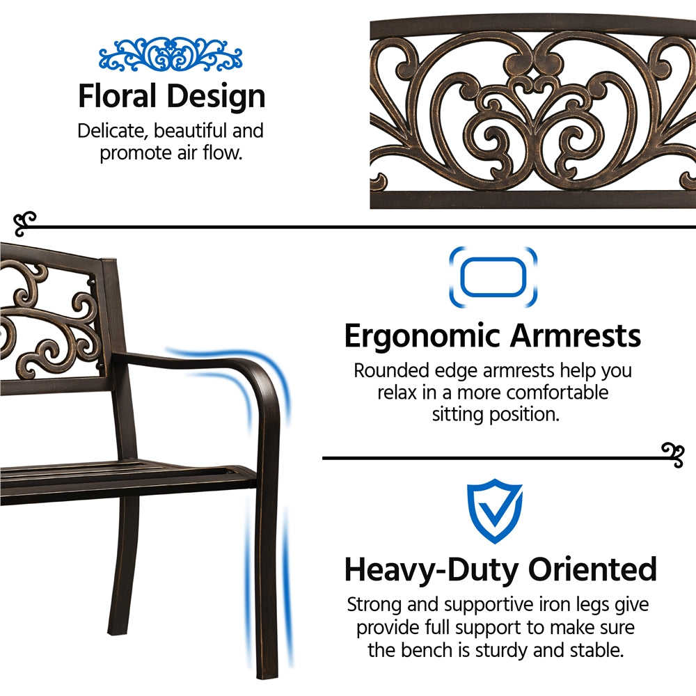 Topeakmart Outdoor Durable Iron, Metal Garden Bench - Bronze