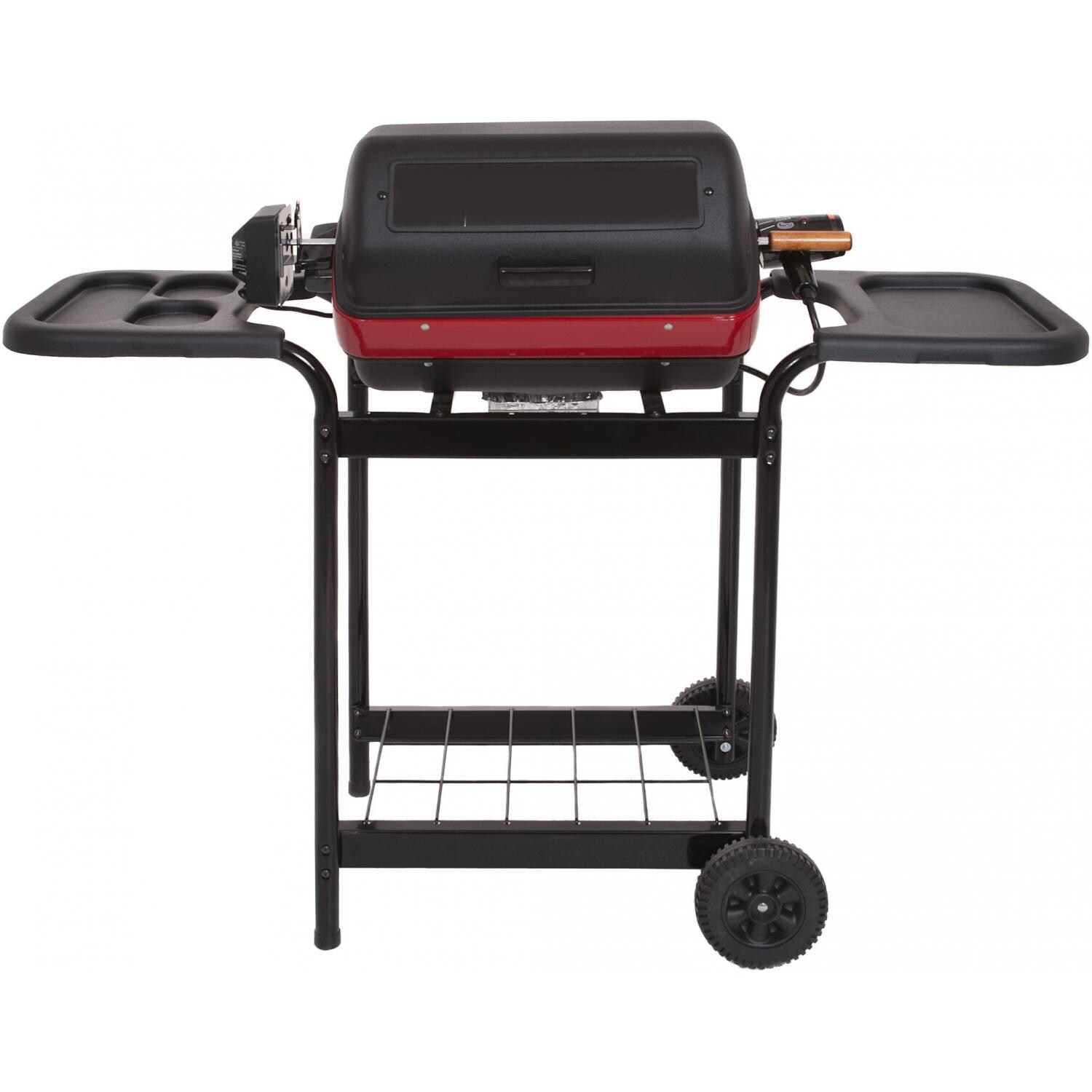 Americana by Meco 1500 Watt Electric Grill With Rotisserie， Easy View Window And Plastic Side Trays