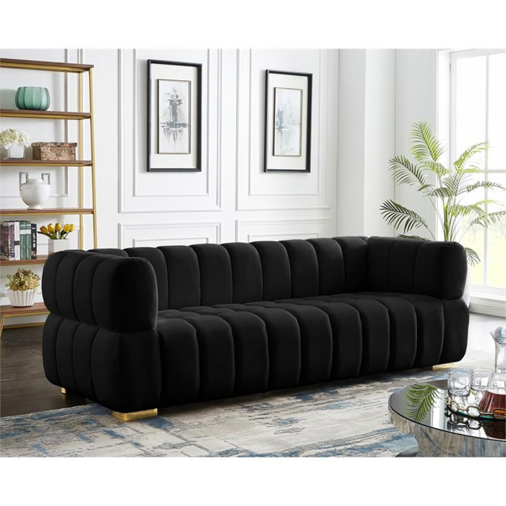 Pemberly Row Contemporary Velvet Sofa with 2 Sets of Legs in Black   Contemporary   Sofas   by Homesquare  Houzz