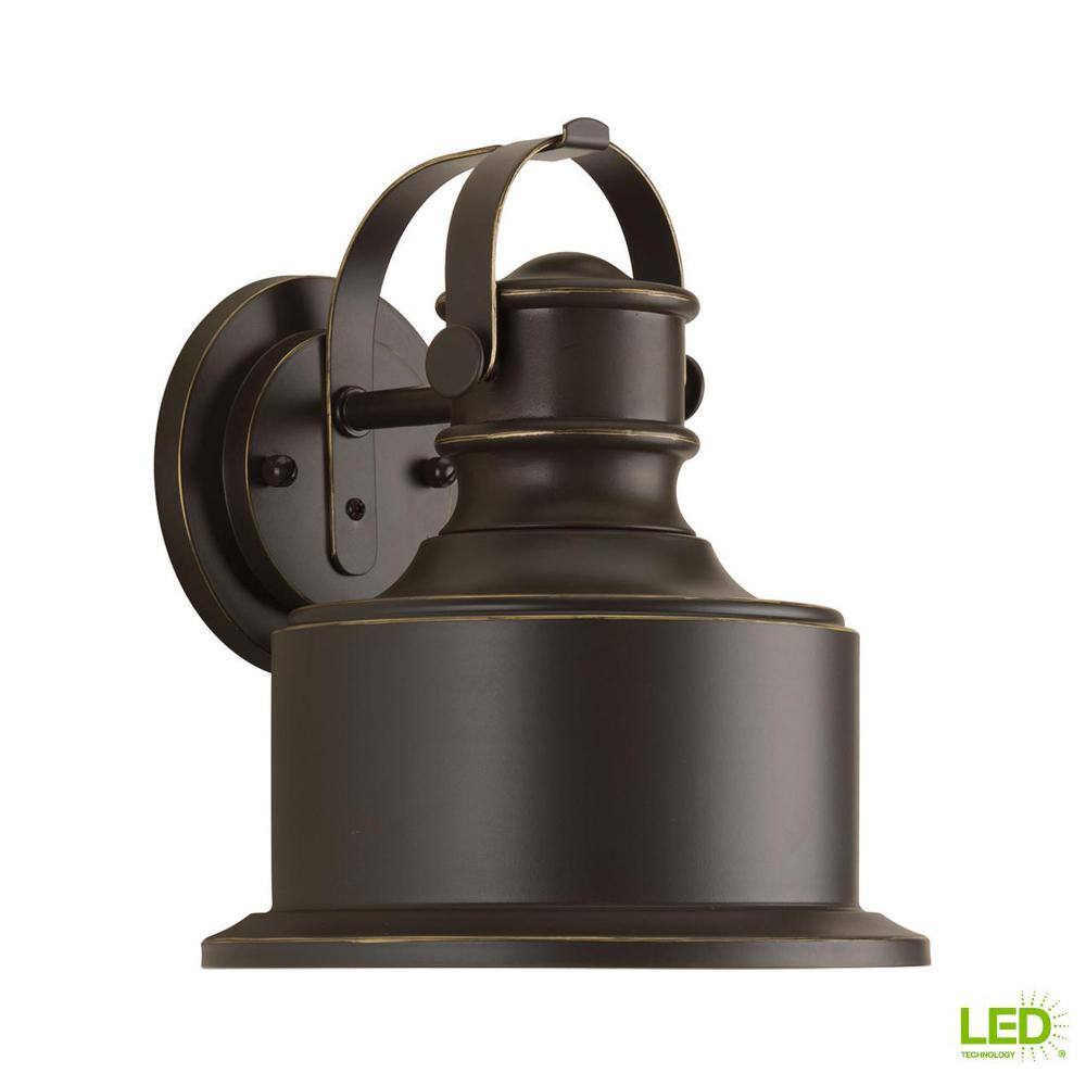 Progress Lighting Callahan LED Collection 1-Light Antique Bronze Antique Bronze Metal Shade Farmhouse Outdoor Small Wall Lantern Light P560052-020-30