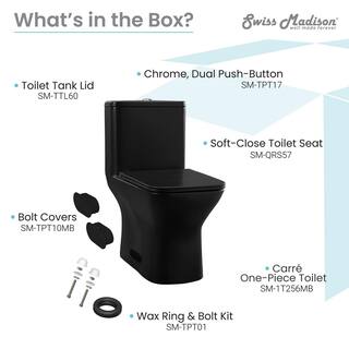 Swiss Madison Carre 1-Piece 0.81.28 GPF Dual Flush Square Toilet in Matte Black Seat Included SM-1T256MB