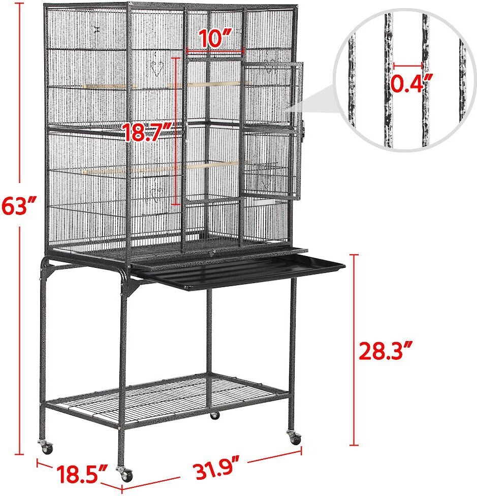 Yaheetech 63-in Open Top Metal Parrot Cage with Detachable Rolling Stand