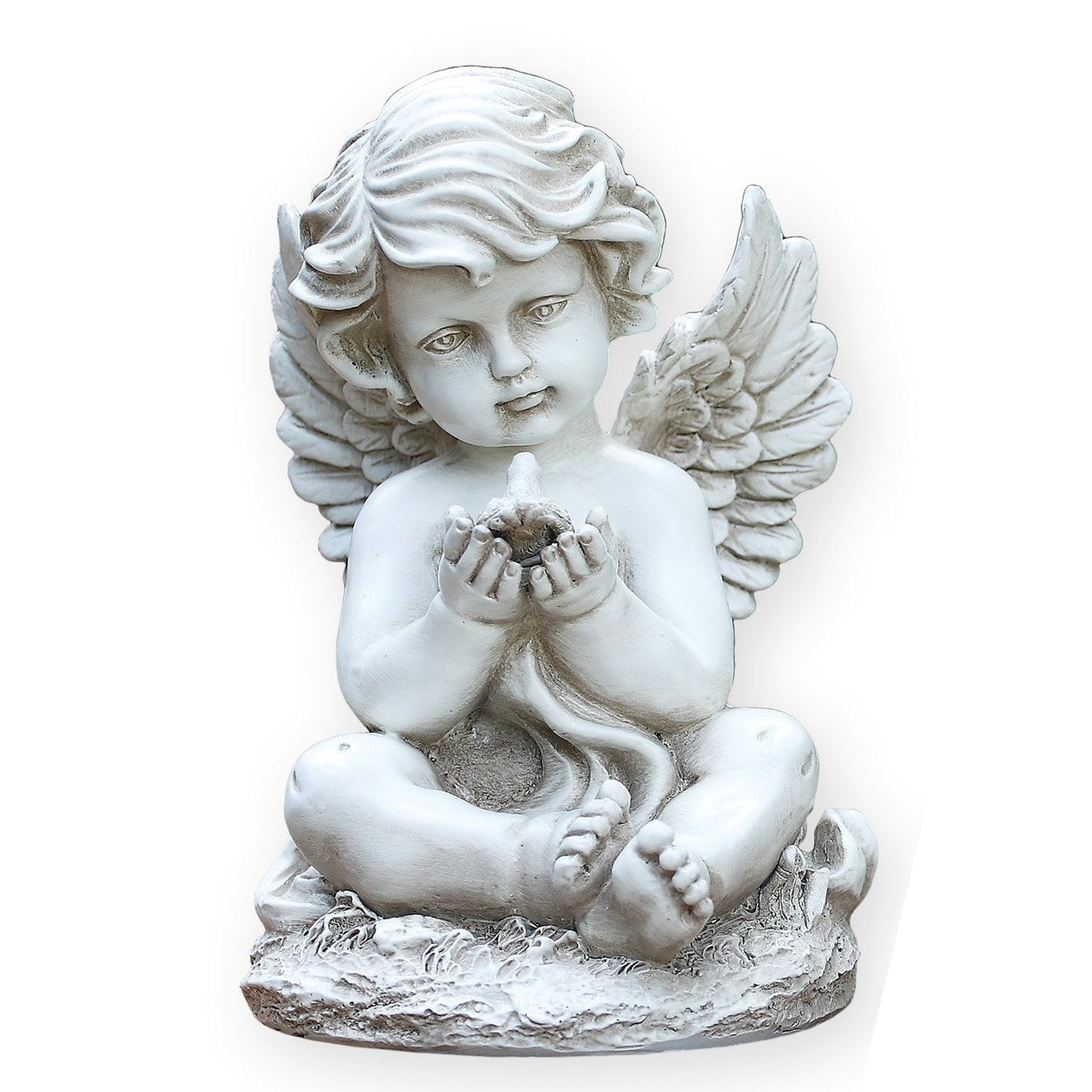 Sitting Cherub with Bird 9 Inch Resin Decorative Indoor Outdoor Garden Statue Figurine