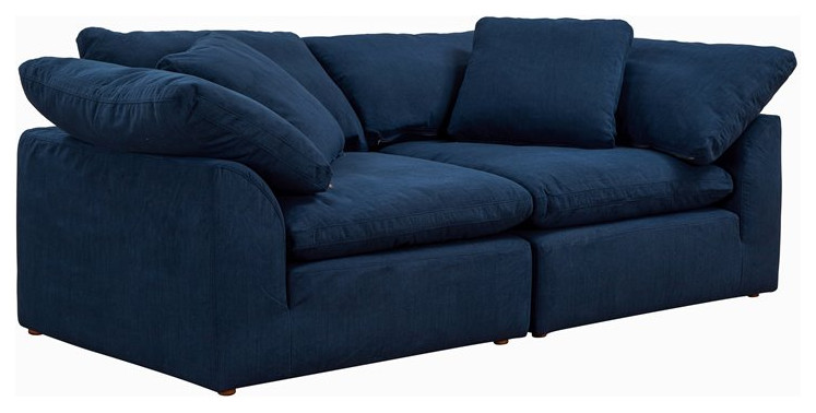 Sunset Trading Puff 2 Piece Fabric Slipcover Sectional Sofa in Navy   Transitional   Loveseats   by Homesquare  Houzz