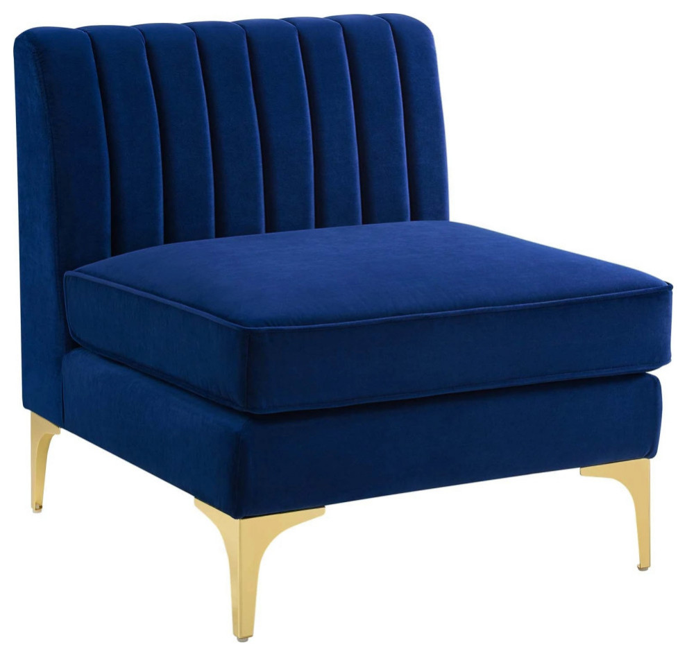 Amaya Navy Channel Tufted Performance Velvet Armless Chair   Midcentury   Armchairs And Accent Chairs   by Peachtree Fine Furniture  Houzz