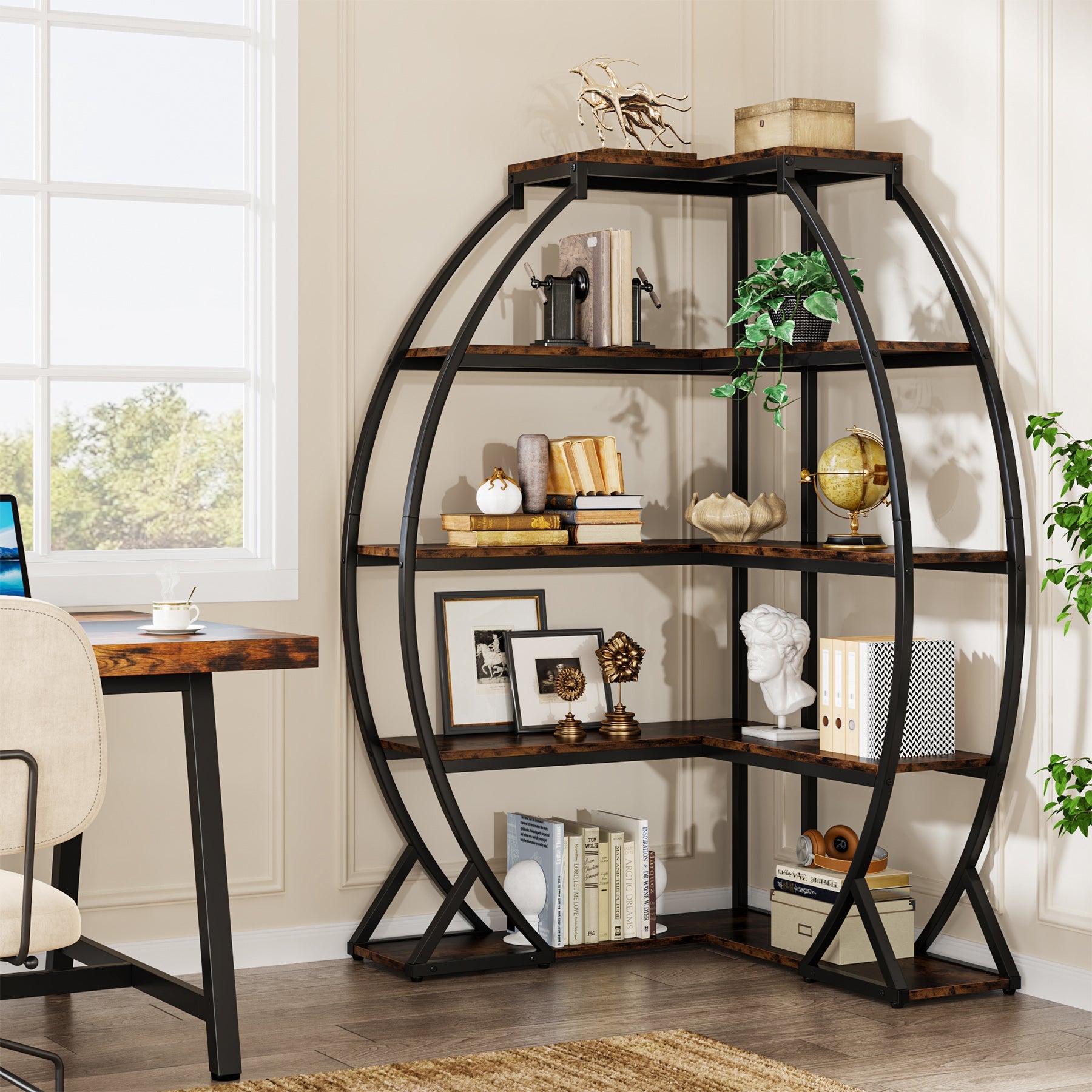 5-Tier Corner Bookshelf, Industrial 69 Corner Bookcase Display Rack