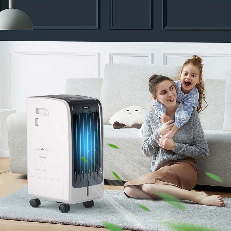 Portable Evaporative Cooler Fan Humidifier with Remote Control, 3 Speeds, 8H Timer, 6L Water Tank