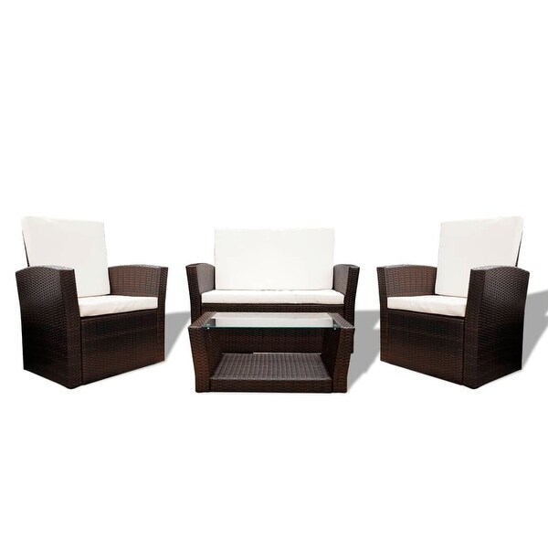 4 Piece Patio lounge set with Cushions Poly Rattan Brown