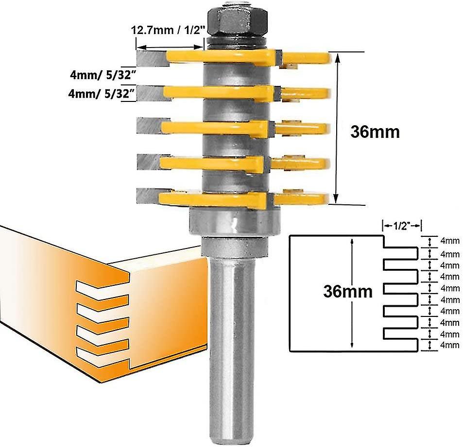 8mm Shank Professional Finger Joint Router Bit -5 Adjustable 3 Flute Wood Cutter Blades With 46mm Cutting Diameter For Woodworking Tools