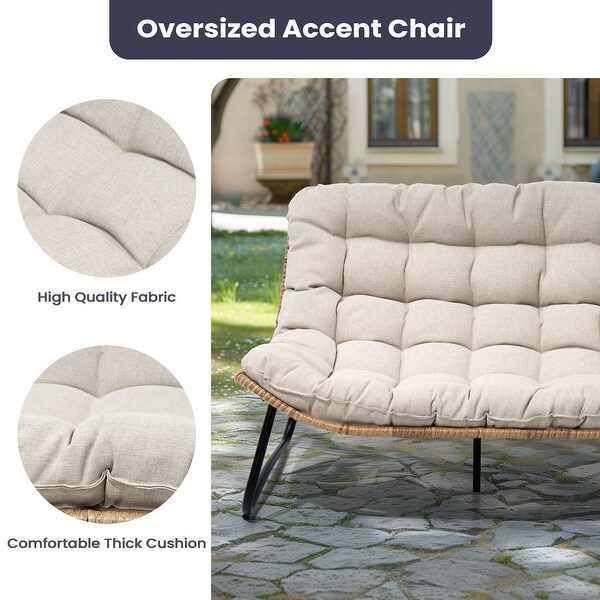 Pellebant Double Papasan Chair Loveseat with Beige Cushion For Indoor and Outdoor Use