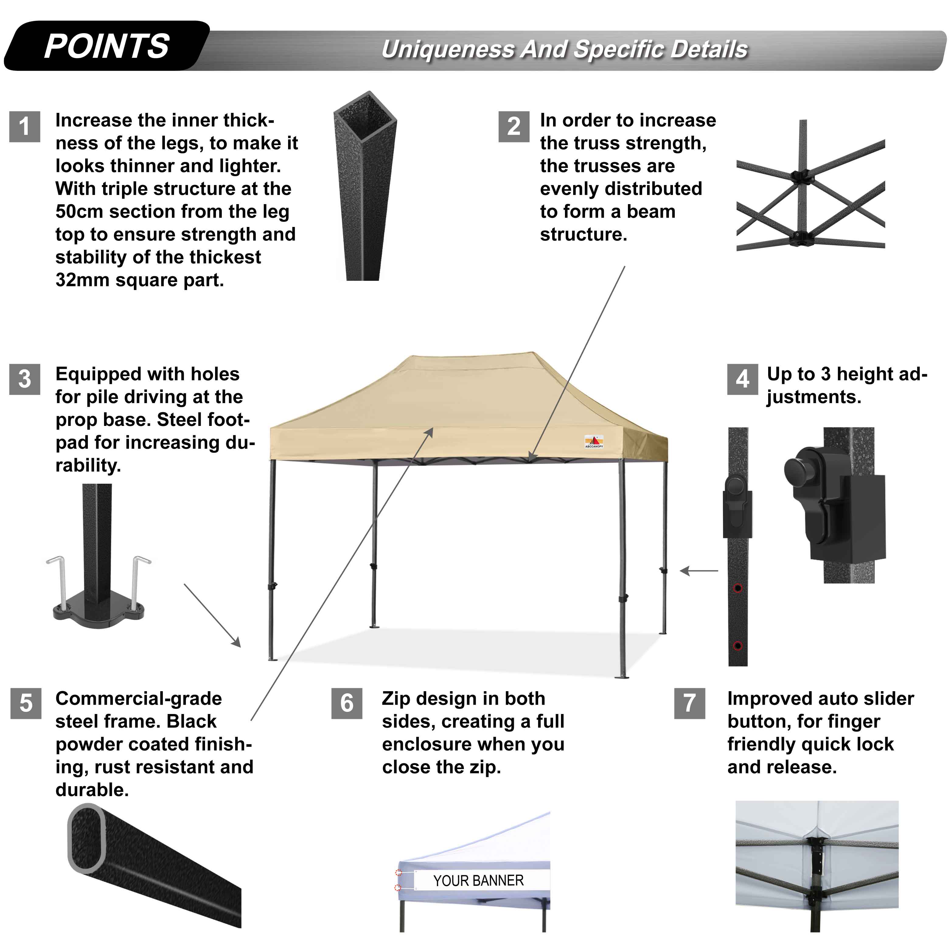 ABCCANOPY 10ft x 10ft Sturdy Instant Shelter Metal Outdoor Pop up Canopy，Beige