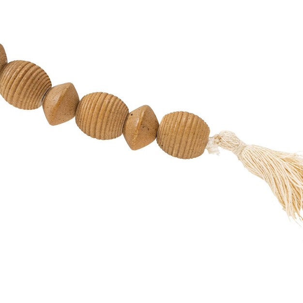 Ribbed Bead Garland Natural Wood amp Cotton By Foreside Home amp Garden