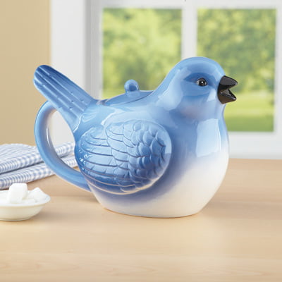 Bluebird Ceramic Spring Teapot for Kitchen， Collector， Bird Lover