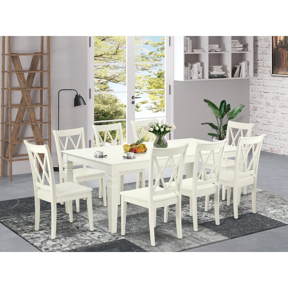 East West Furniture Dining Table Set   A Rectangle Dining Table and Wood Seat Chairs  42x84 Inch  Linen White(Pieces Option)