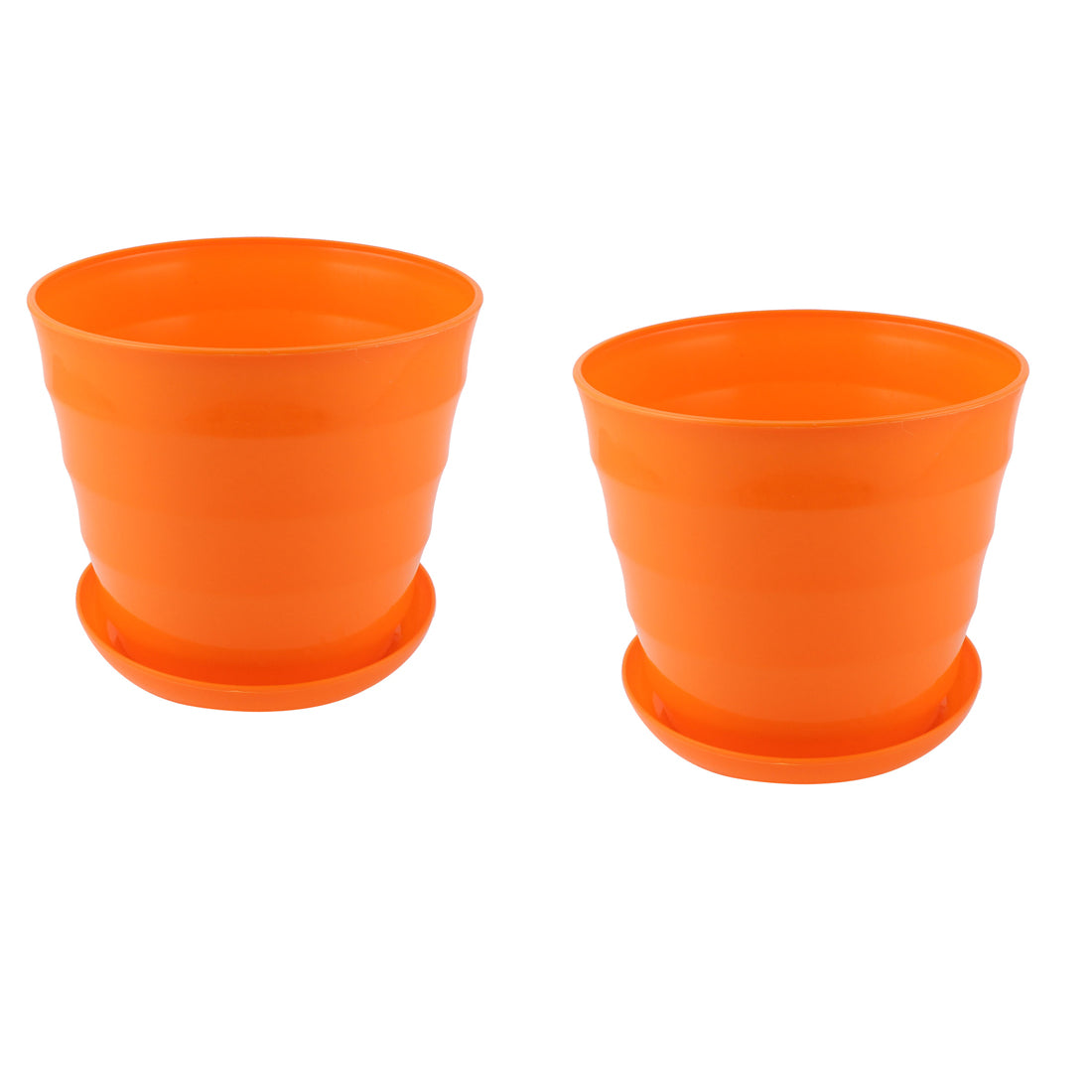 2 Pack,Plastic Round Plant Planter Holder Flower Pot Orange with Tray for Outdoor Indoor Essential