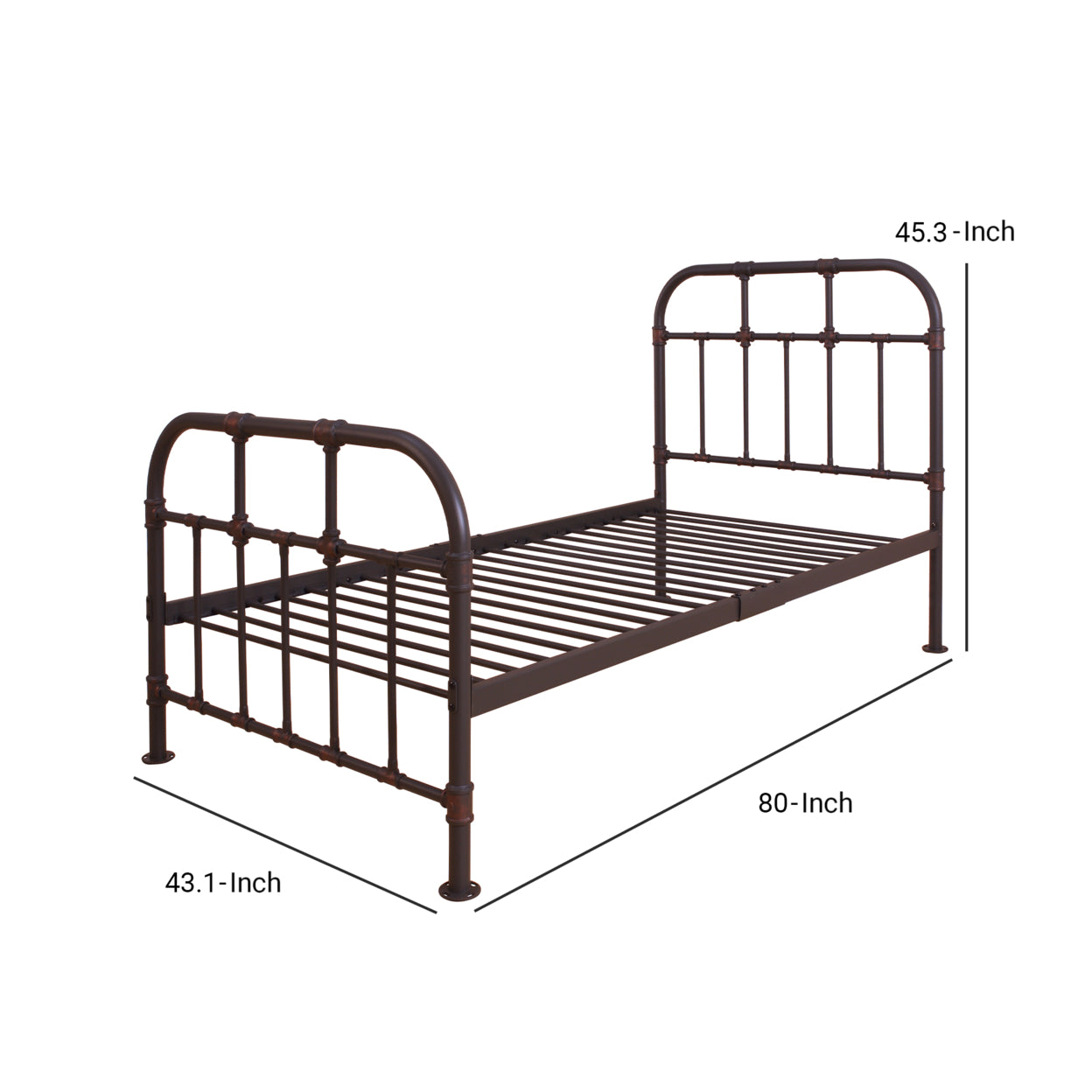 Industrial Style Metal Twin Size Bed with Pipe Inspired Frame, Brown- Saltoro Sherpi