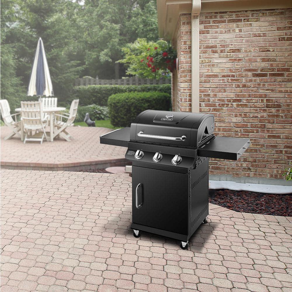 DynaGlo Premier 3Burner Propane Gas Grill in Black with Folding Side Tables