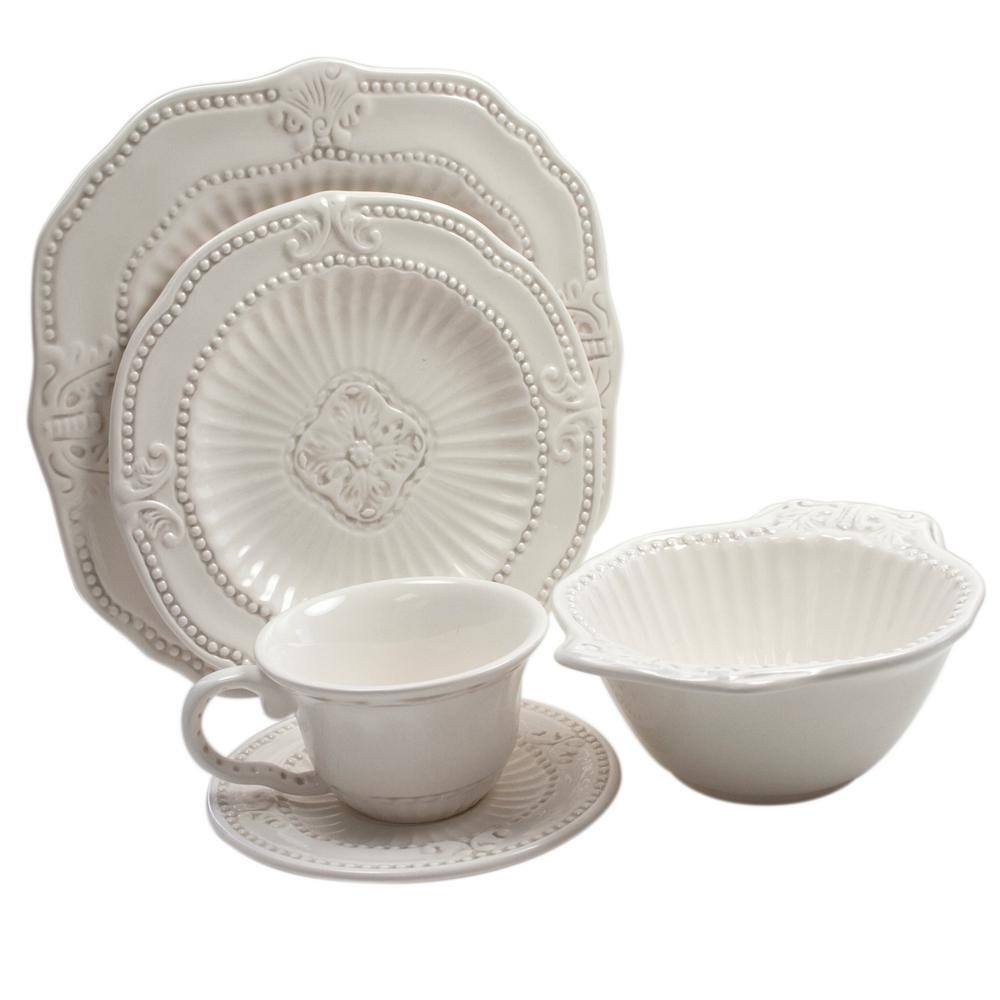 American Atelier Baroque 20-Piece Formal White Earthenware Dinnerware Set (Service for 4) 5286-20