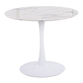 Lumisource Pebble Mod 36.25 in. Round White Marble Veneer and White Metal Table (Seats 4) T30-PEBMOD WW