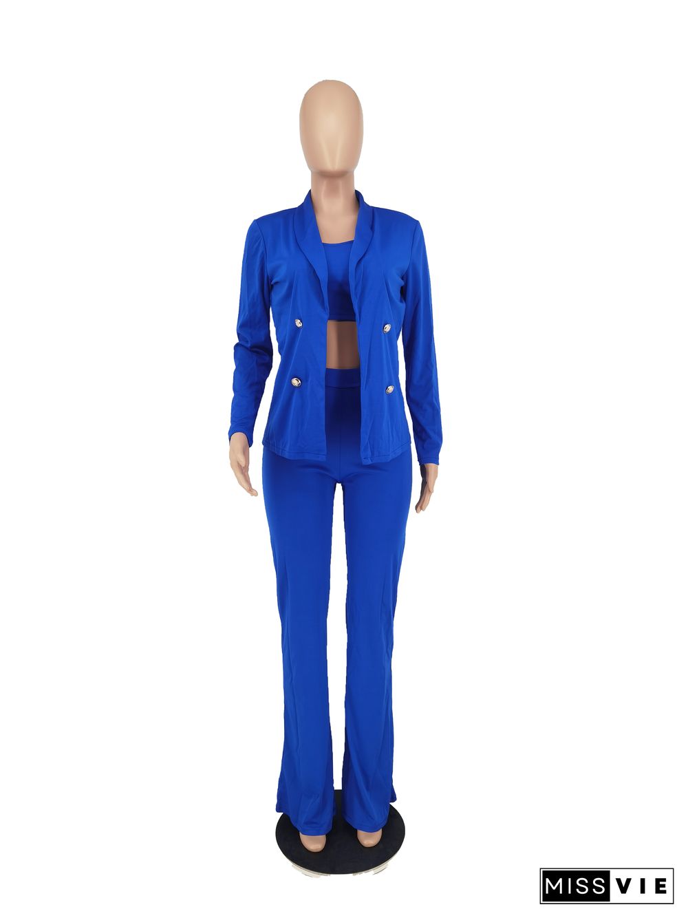 Office Lady Blazer Solid Jacket 3 Piece Pants Set