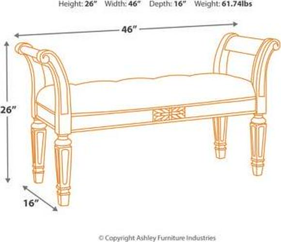 Signature Design by Ashley Realyn French Country Upholstered Tufted Accent Bench， Antique White