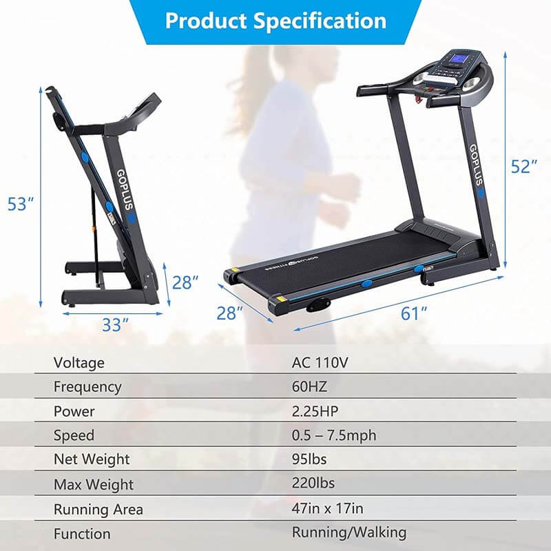 2.25HP Folding Treadmill for Home/Gym, Electric Motorized Portable Running Walking Exercise Machine with Blue-Ray LCD Display