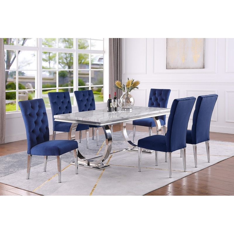 Best Master Furniture 7 Piece Rectangular Faux Marble Dining Set