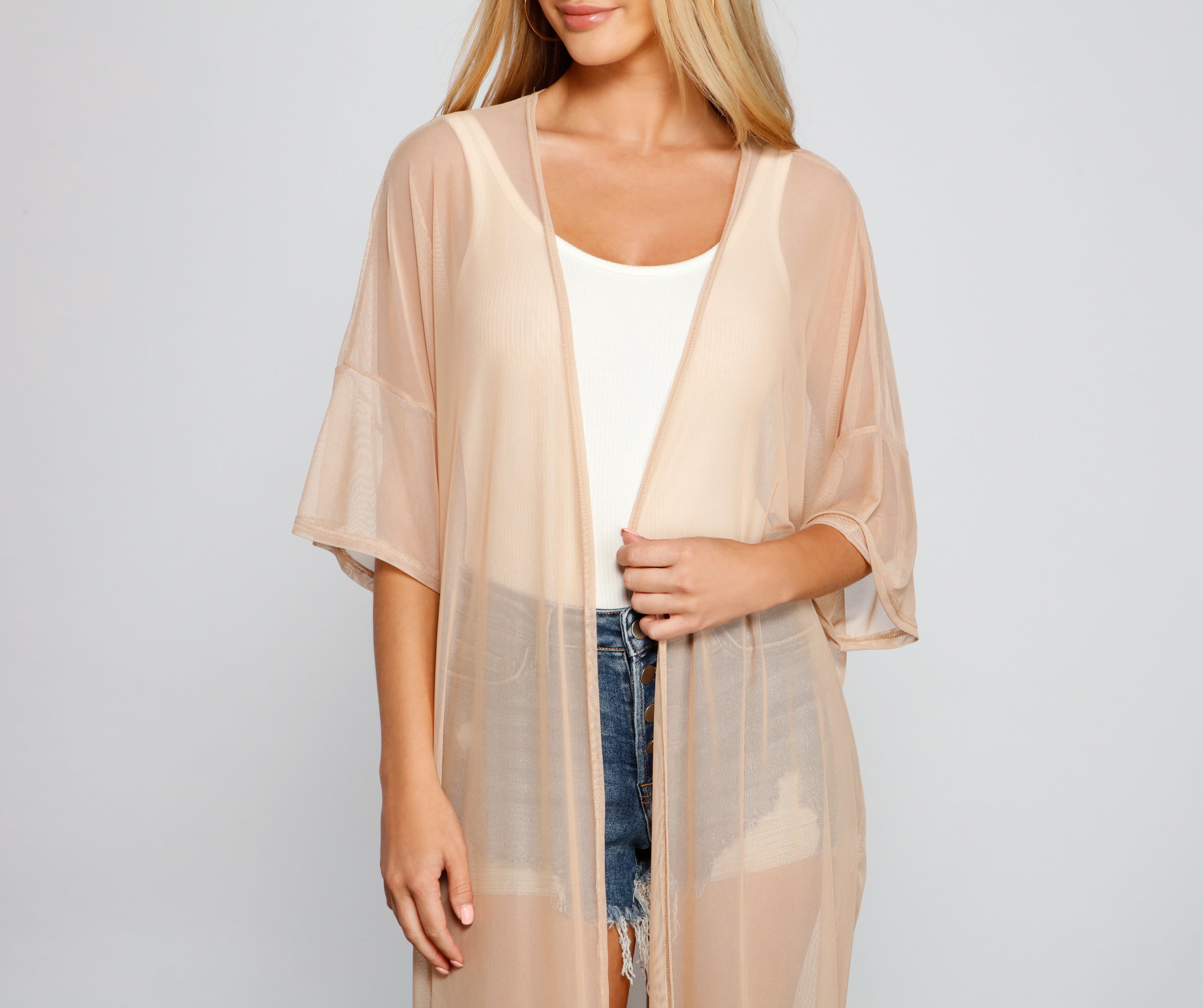 Essential Mesh Long Kimono