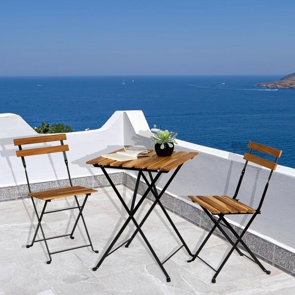 3-piece Outdoor Patio Bistro Folding Chair and Table Set - Overstock - 35482426