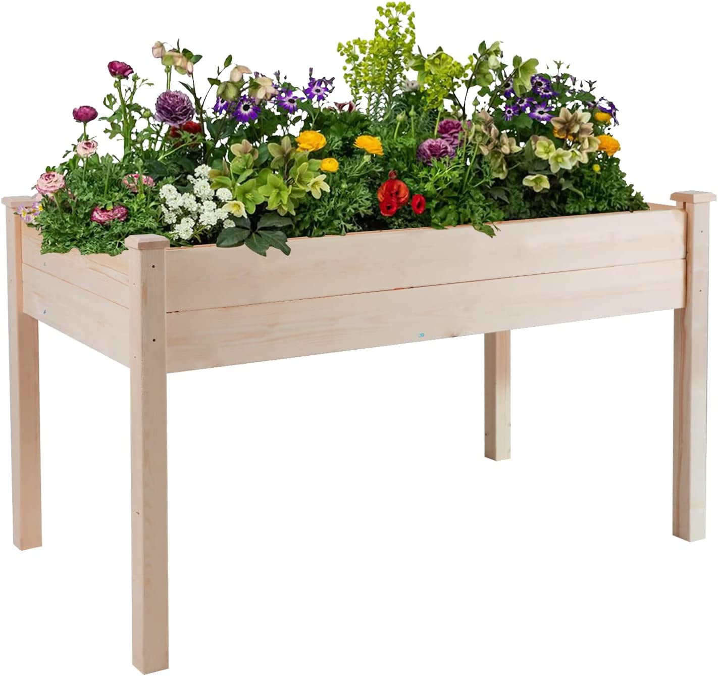 SOLAURA 4 ft Outdoor Wooden Raised Garden Bed Elevated Planter - Natural