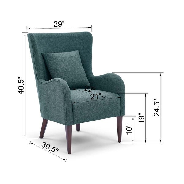 Modern Accent Chair Polyester Fabric Padded Seat Solid Wood Legs Arm Chairs with Curved Arms Design and Lumbar Support Pillow