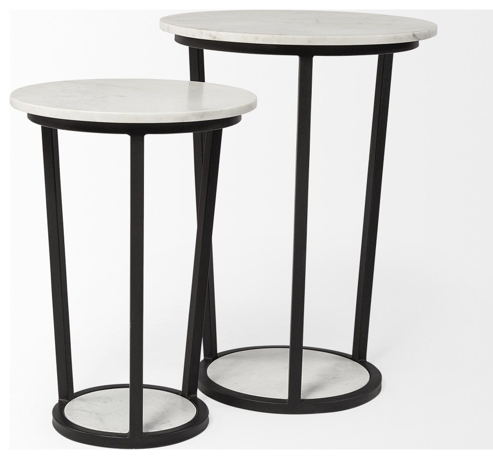 HomeRoots 18 quotRound White Marble Top Accent Table With Black Metal Frame   Transitional   Side Tables And End Tables   by VirVentures  Houzz