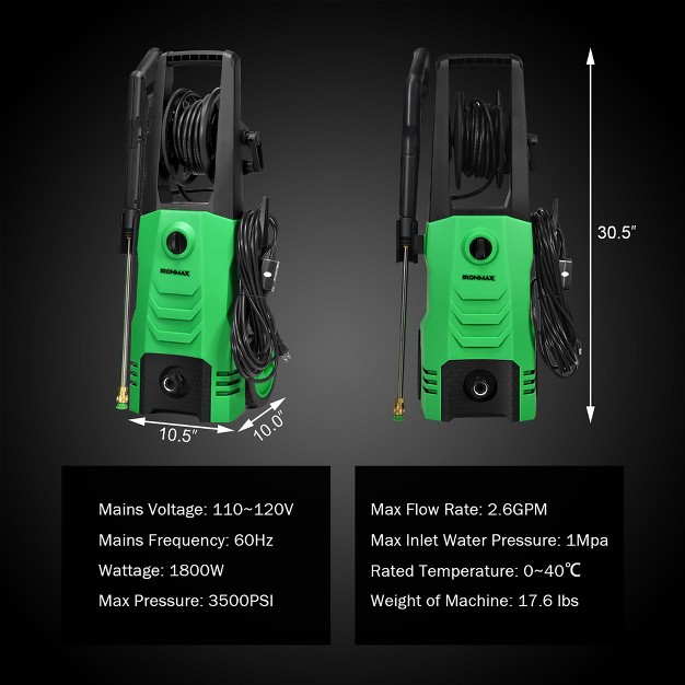 Ironmax 3500psi Electric Pressure Washer 2 6gpm 1800w W 4 Nozzles amp Foam Lance Orange green