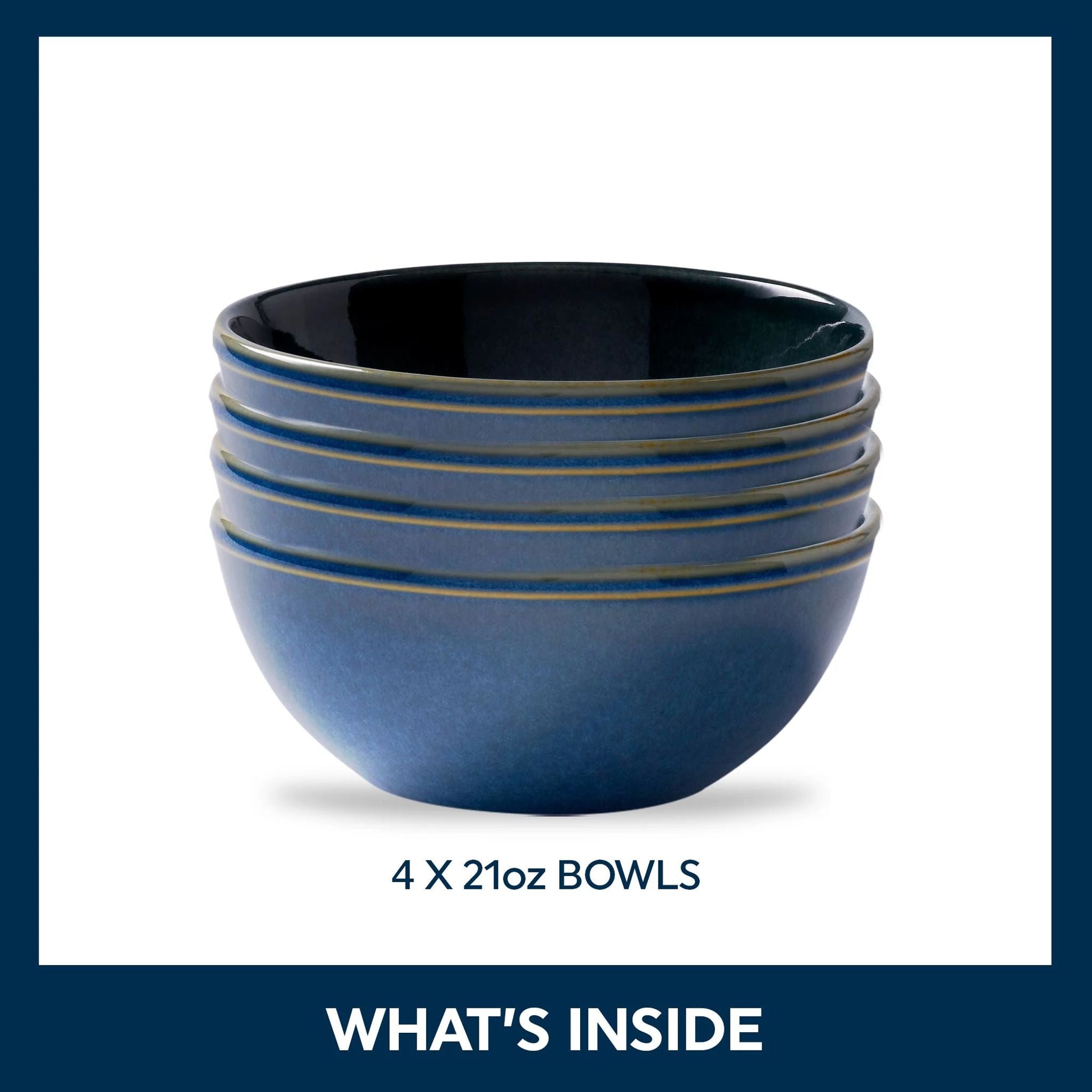 Corelle Stoneware 21 Ounce 621ml Navy Bowl 4 Pack