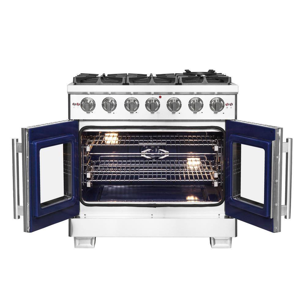 Forno Capriasca 36 in. Freestanding French Door Double Oven Dual Fuel Range 6 Burners Stainless Steel FFSGS6460-36